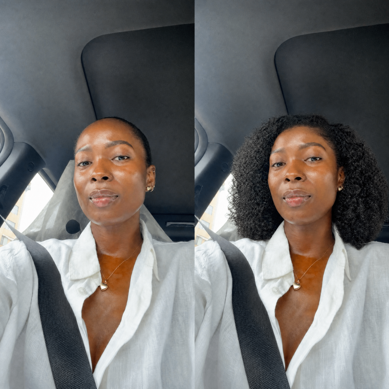 A 16-inch kinky curly glueless wig