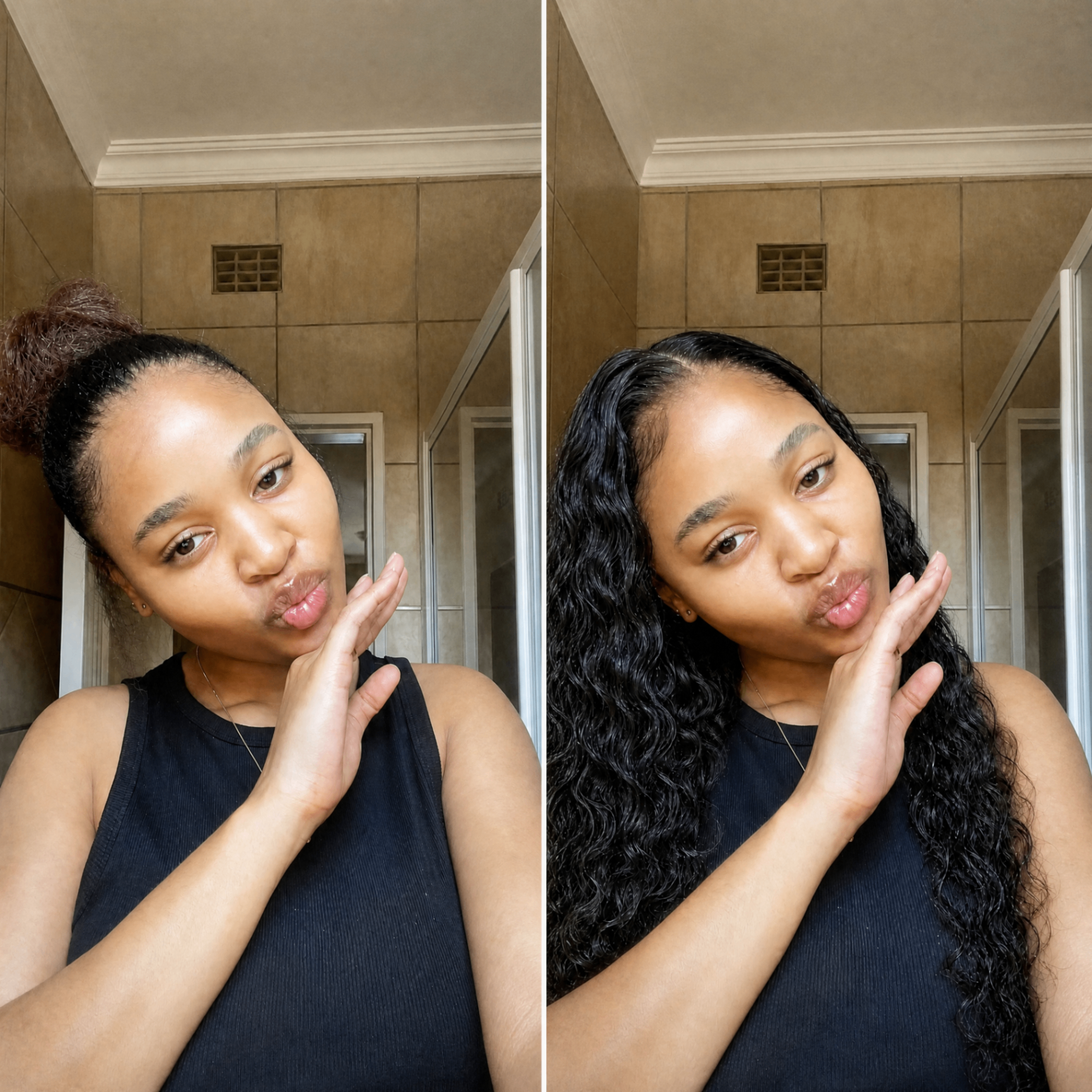 A 16-inch water wave glueless wig